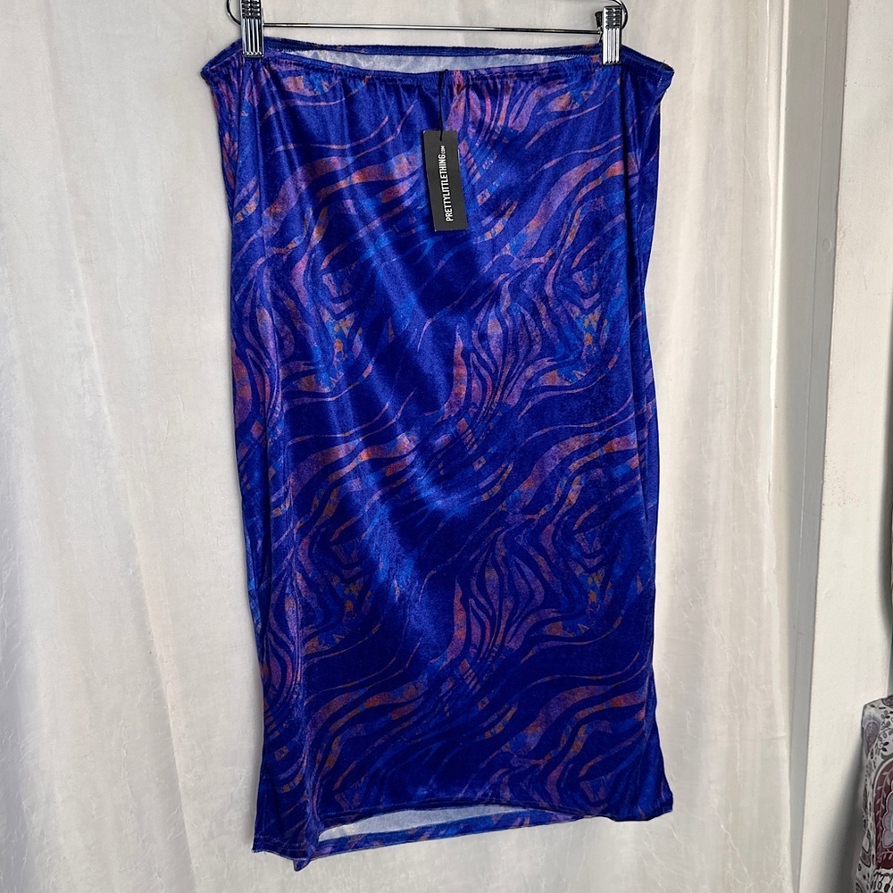 3/$20š„ PrettyLittleThing PLUS NWT Tube Dress Stretchy Bodycon Purple Pink Velour - Picture 7 of 13